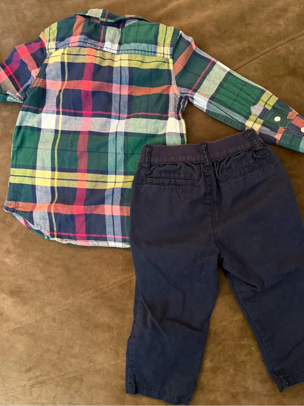 GAP Colorful Plaid Toddler Shirt with Navy Trim